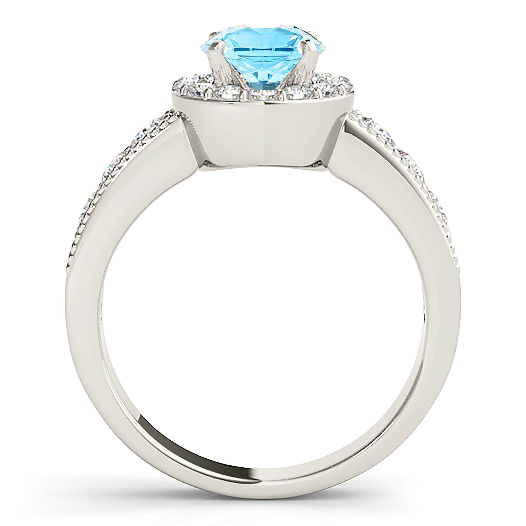 1.10 ct. Genuine Aquamarine Halo Ring with Milgrain Diamond Band - Elegant Engagement, Wedding & Anniversary Jewelry Gift for Women