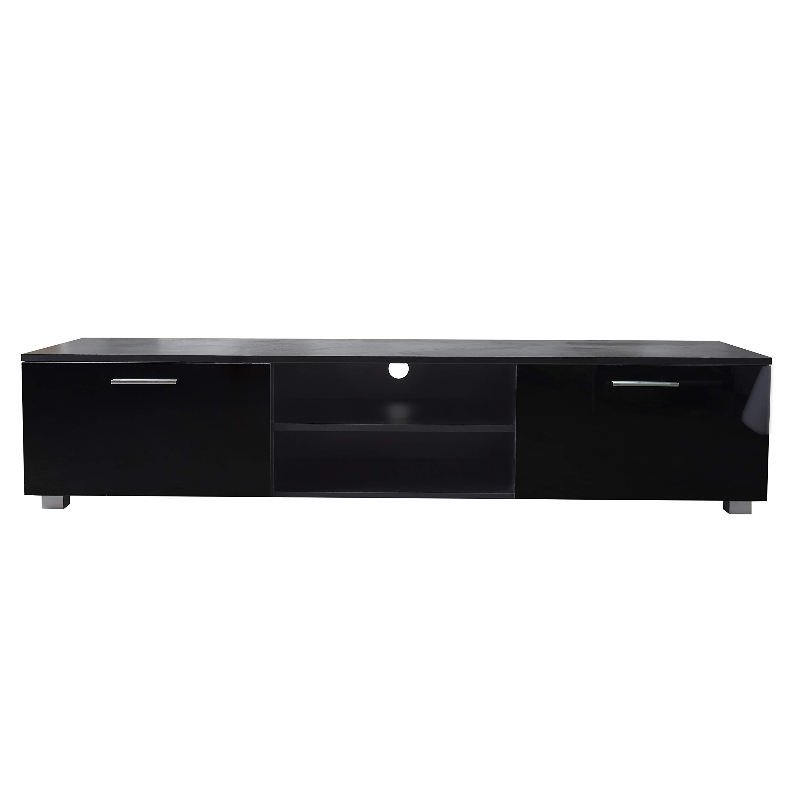 Modern TV Stand for Up to 70-inch TV - Home Entertainment Center with 2 Storage Drawers, Black | Perfect for Living Room, Bedroom & Home Theater Setup