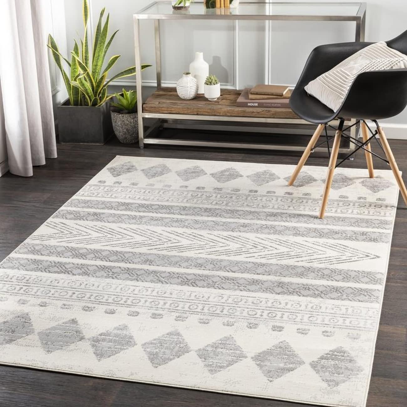 Mark&Day 6x9 Oosseld Global Light Gray Area Rug - Soft Grey Beige White Carpet for Living Room, Bedroom, Kitchen - 6'7