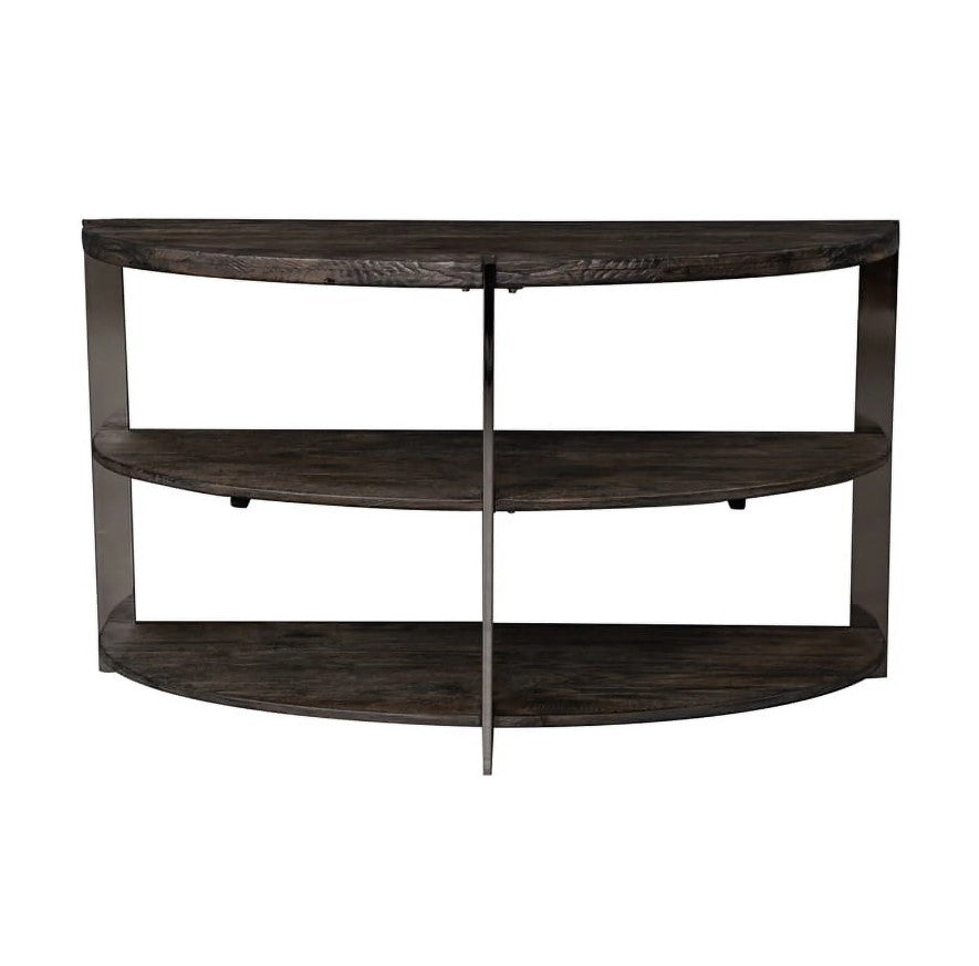 Roundhill Furniture Kalne Half Moon Console Table with 2 Open Shelves - Charcoal Gray & Chrome Plated Metal | Entryway, Living Room, Hallway Decor