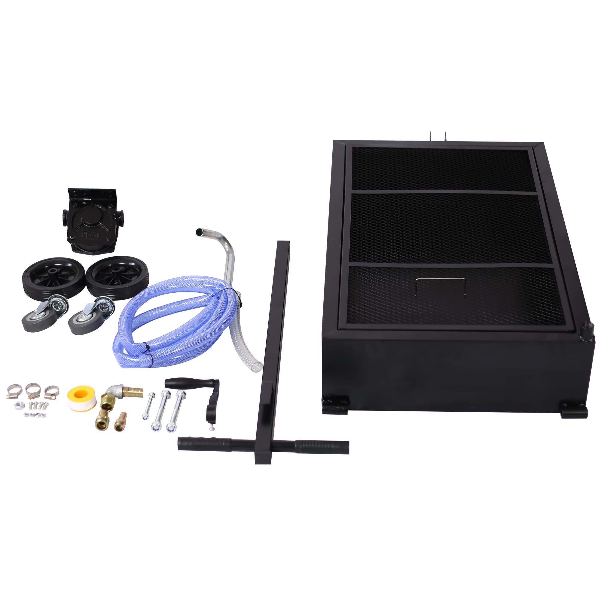 20 Gallon Oil Drain Pan with Hand Pump & Hose - Portable Low Profile Oil Change Tank for Cars, SUVs & Trucks - Large Capacity Oil Drain Pan with Swivel Casters Wheels - Perfect for DIY Oil Changes & Garage Maintenance (Black)