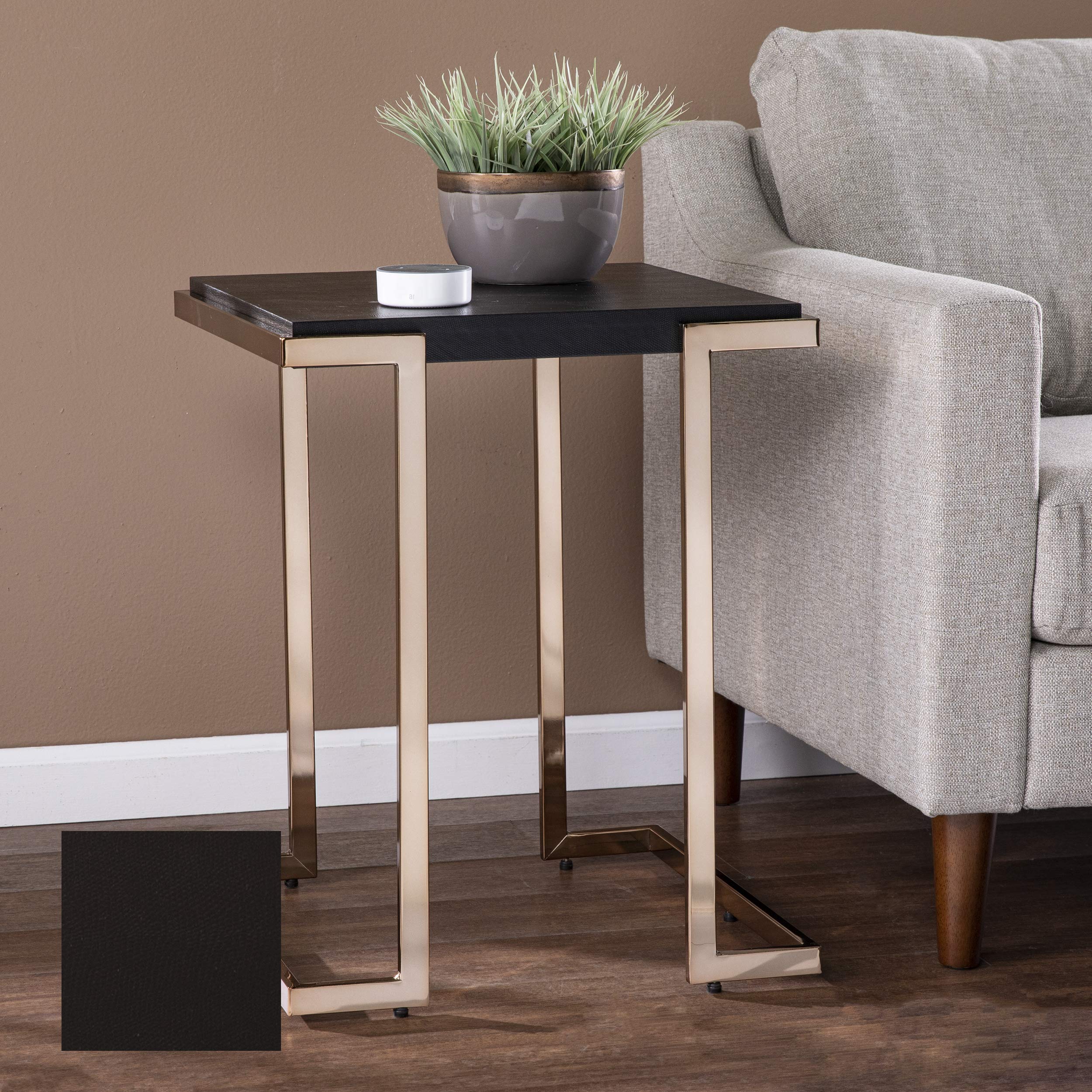 SEI Furniture Barcia Side Table - Black & Champagne Finish, Modern Nightstand for Bedroom, Living Room, or Office - Compact End Table with Sturdy Metal Frame