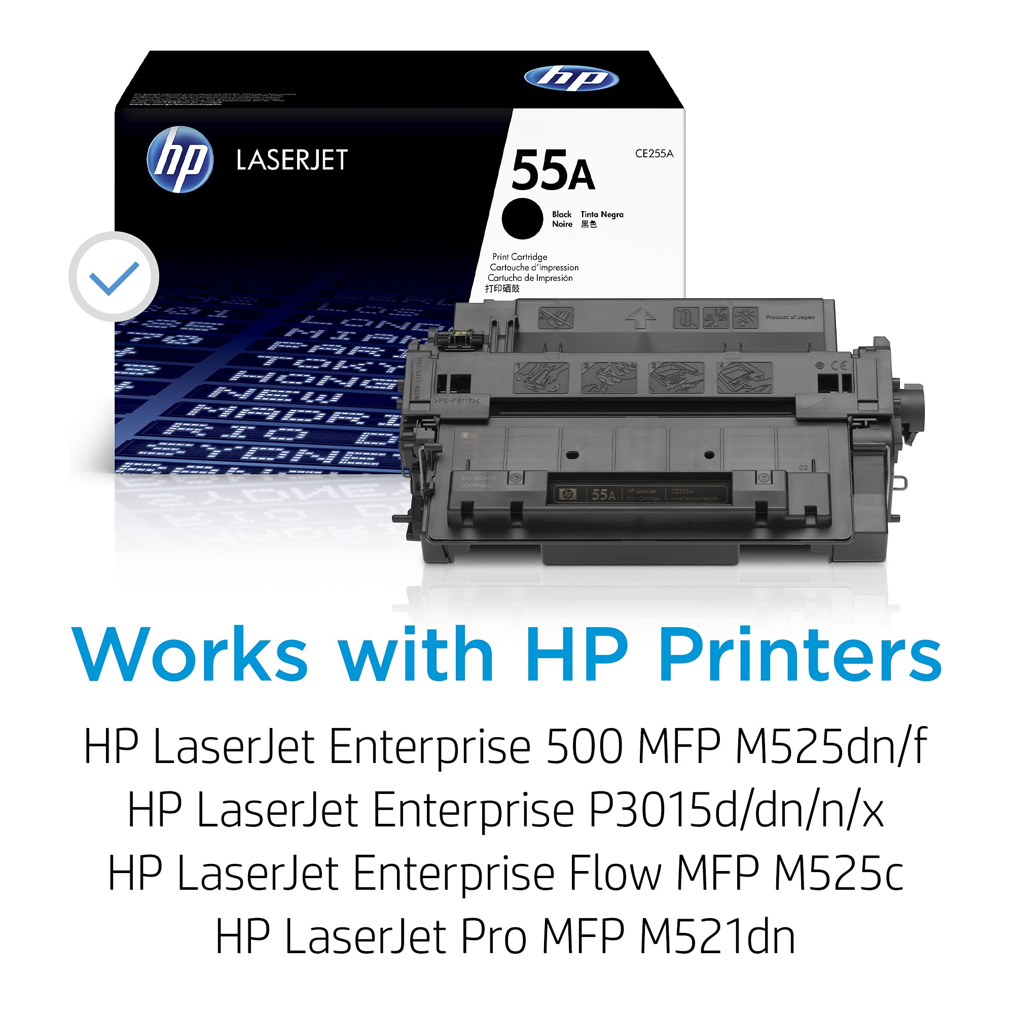 HP 55A Black Toner Cartridge - Compatible with HP LaserJet Enterprise 500 MFP M525, P3015 & Pro MFP M521 Series (CE255A) | High-Quality Replacement for Office Printing & Document Scanning