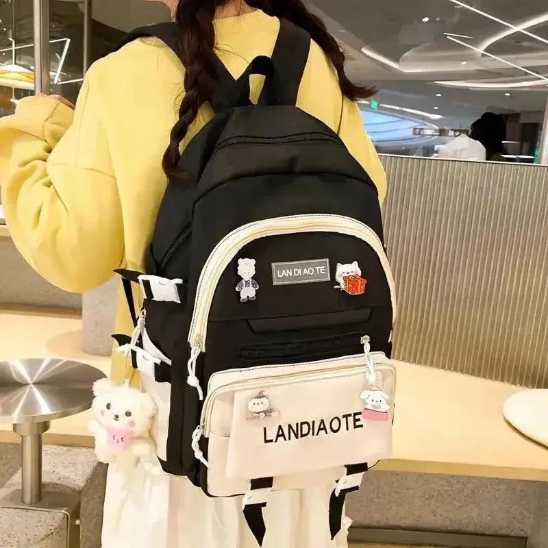 Cute Kawaii Nylon Laptop Backpack for Women & Teens - Lightweight School Computer Bag for College, Work & Travel - Water-Resistant 15.6 Inch Notebook Backpack with USB Charging Port