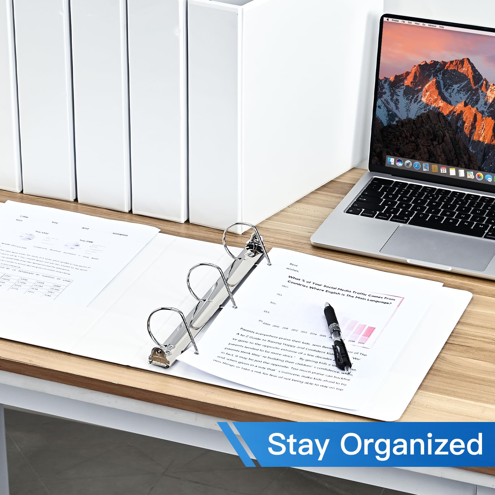 2 Inch 3 Ring Binders, 6-Pack Slant D Ring Binders with Non-Stick Cover - PVC-Free, Holds 475 Sheets of US Letter Paper - Perfect for Office, School, and Home Organization (White)