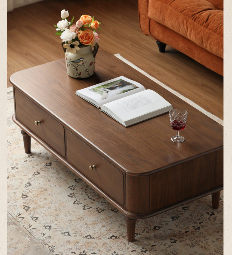 Solid Black Walnut Coffee Table & TV Stand Set - American Retro Style Living Room Furniture for Home Decor