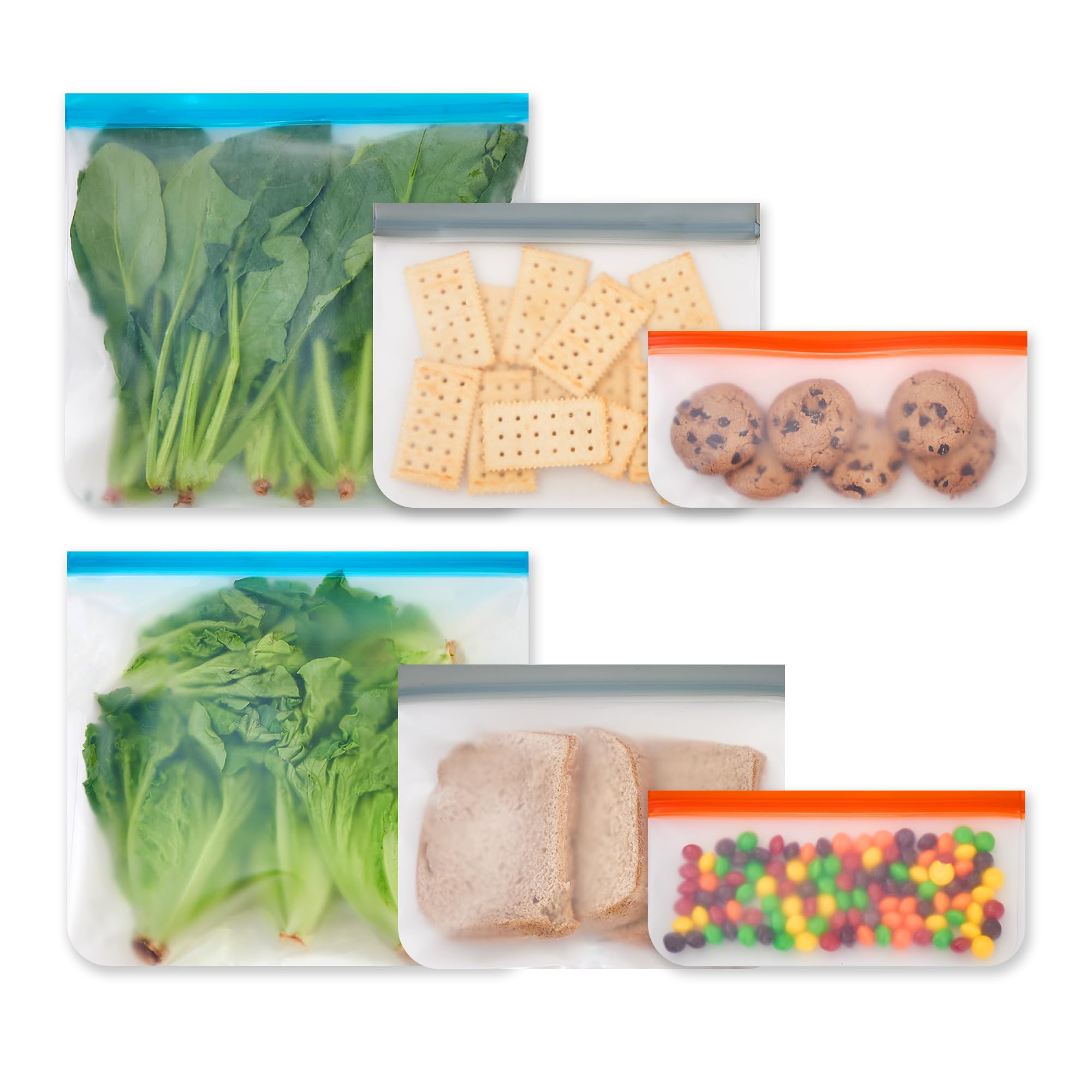 **Leetaltree Reusable Food Storage Bags - 6 Pack Dishwasher & Freezer Safe PEVA Bags | Leak Proof & Airtight for Meal Prep, Snacks, Leftovers & Home Organization | Eco-Friendly & Durable**