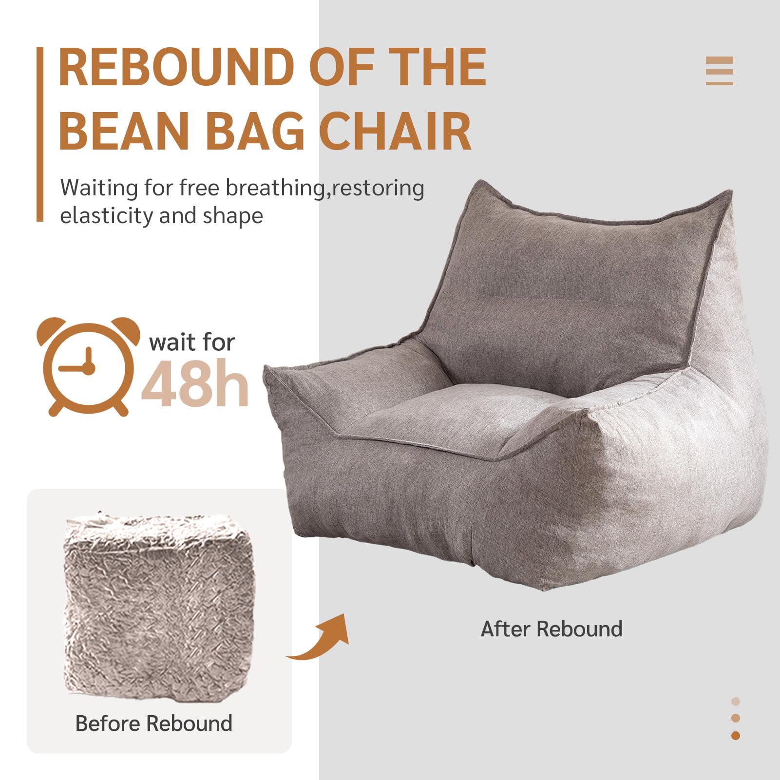 MAXYOYO Extra Large Bean Bag Chair with Armrests - Oversized Memory Foam Bean Bag Sofa for Adults & Teens, Grey - Perfect for Living Room, Bedroom, Game Room & Dorm Relaxation