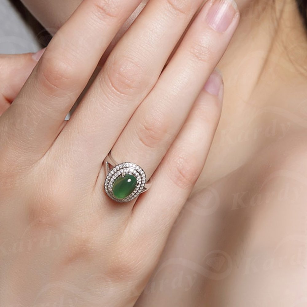 Elegant Green Chalcedony & Cubic Zirconia 925 Sterling Silver White Gold Plated Wedding Engagement Ring Set for Women - Perfect for Proposals, Anniversaries & Special Occasions
