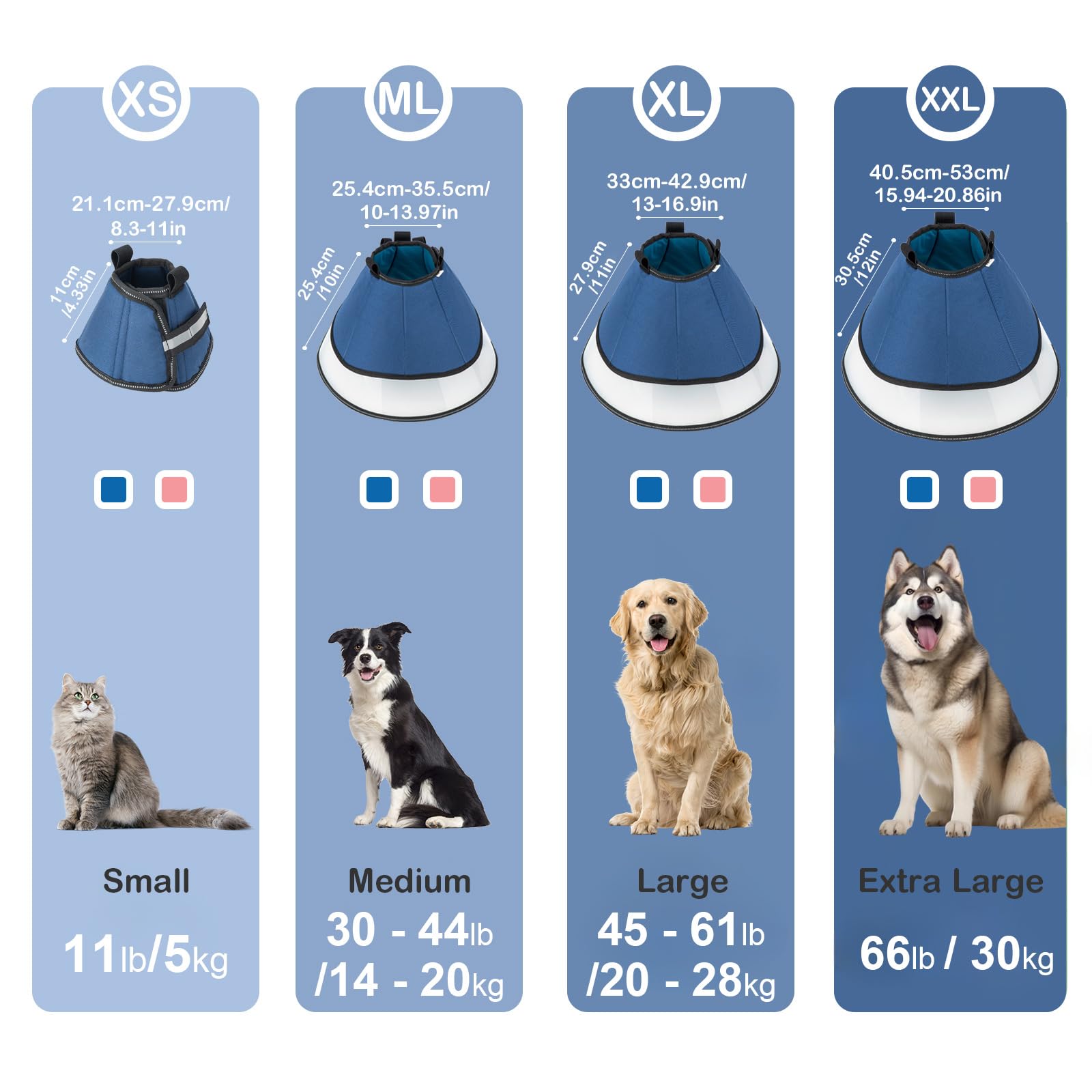 **Adjustable Soft Dog Cone Collar for Small Dogs & Cats - Post-Surgery Recovery E-Collar with 360° Vision - Comfortable Pet Cone to Prevent Licking & Scratching - Perfect for Wound Healing & Grooming Protection (Blue)**