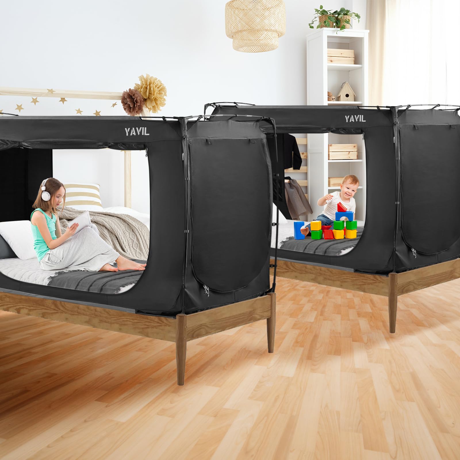 **Portable Bed Tent Canopy for Twin & Bunk Beds - 93% Blackout, Breathable Privacy Sleeping Space with 3 Doors - Indoor Use for Kids & Adults (Mattress Not Included) - Perfect for Camping, Sleepovers & Privacy at Home**