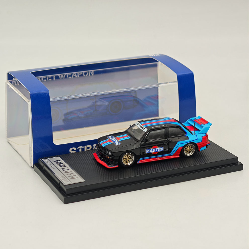 1/64 Scale Street Weapon SW BMW LTO E30 M3 Martini Black Diecast Model Car - Collectible Miniature Vehicle for Display, Racing Enthusiasts & Car Lovers