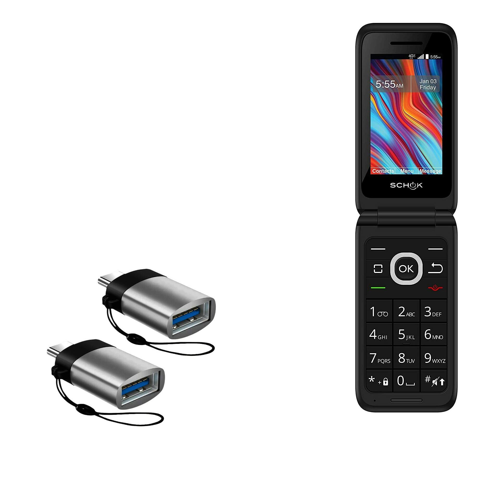 Schok Classic Flip Phone USB-C to A PortChanger Cable (2-Pack) - OTG USB Type-C Keychain Adapter in Slate Black - Perfect for Charging & Data Transfer On The Go