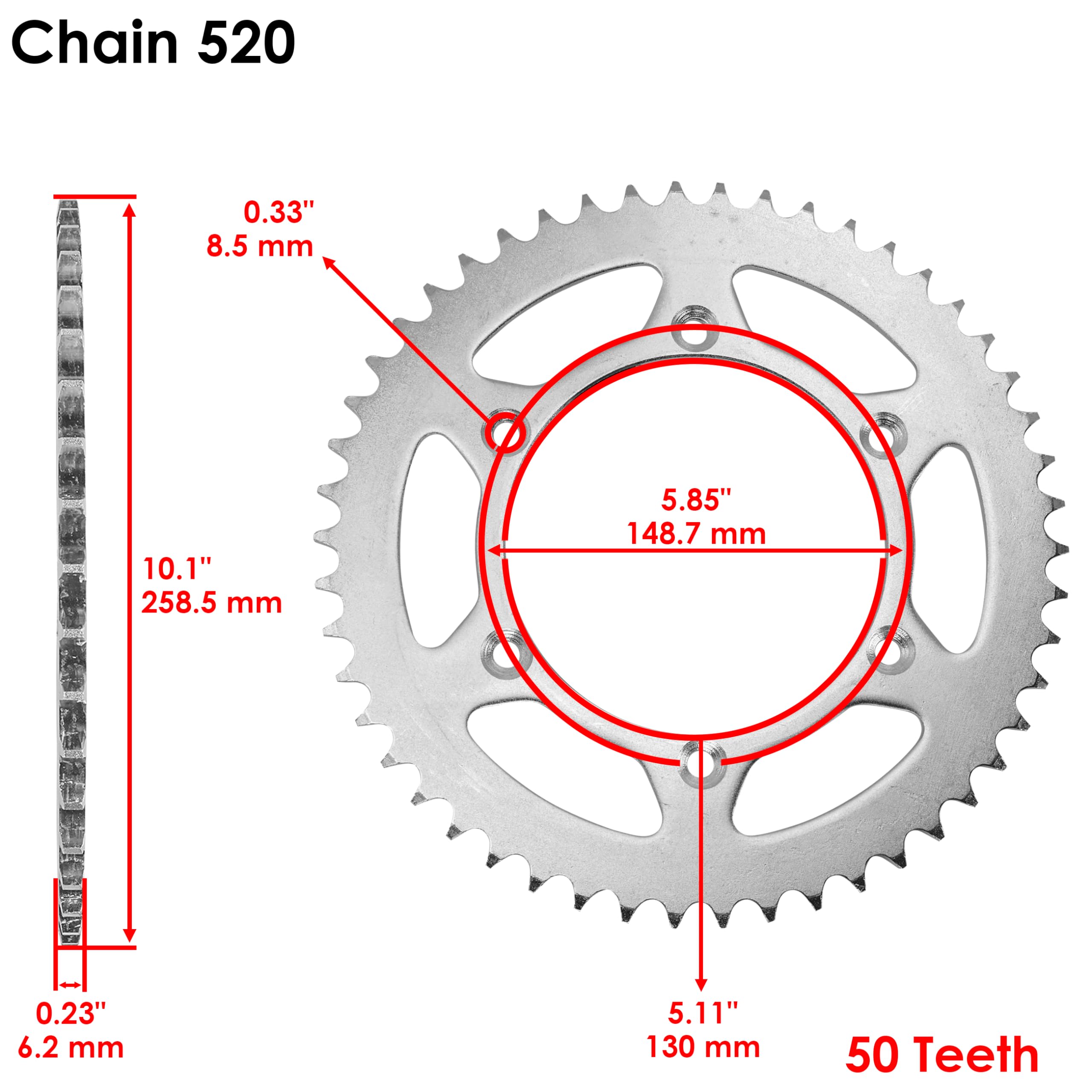 Caltric Red O-Ring Drive Chain and Sprockets Kit for Yamaha YZ250F (2012-2017) - Durable Motorcycle Replacement Parts for Off-Road Racing and Trail Riding