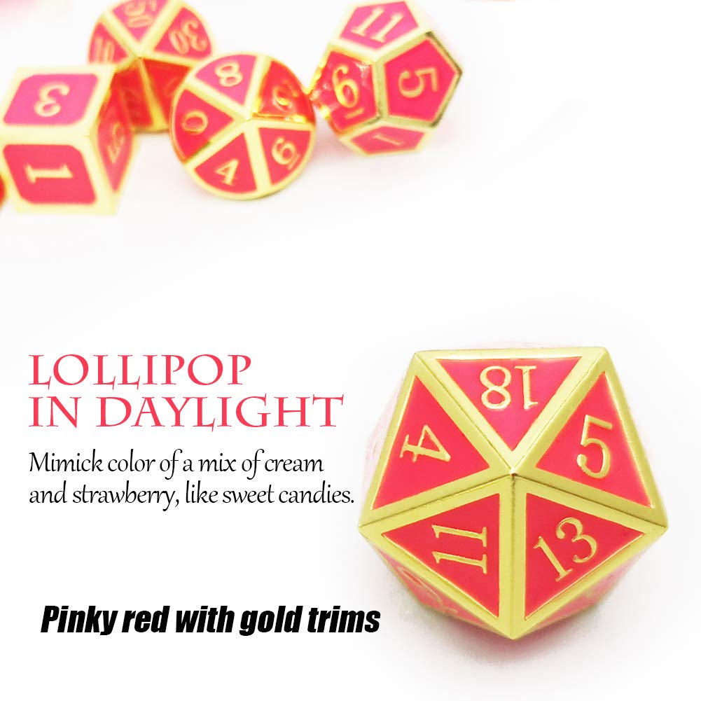 Haxtec Glow in The Dark Metal DND Dice Set - Gold & Pink D&D Dice for Dungeons and Dragons RPG Games | Perfect for Nighttime Gaming, Tabletop Roleplaying & Collectors (Glowing Red/Cream Pink)