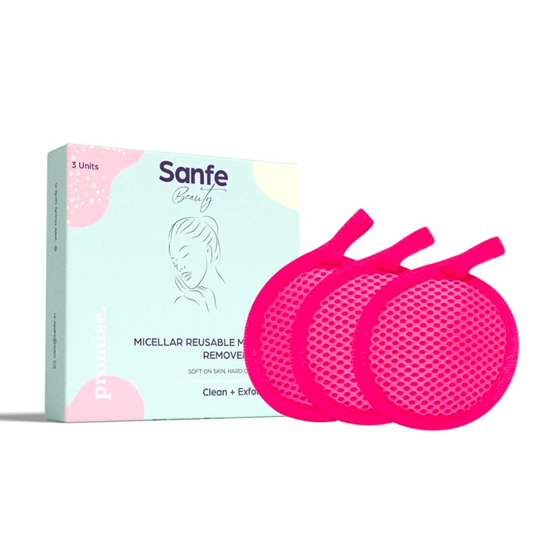 Sanfe Beauty Micellar Makeup Remover Pads - Pack of 3 | 2-in-1 Reusable Exfoliating Facial Pads for All Skin Types | Gently Removes Eye & Face Makeup | Perfect for Travel, Gym & Daily Skincare Routine
