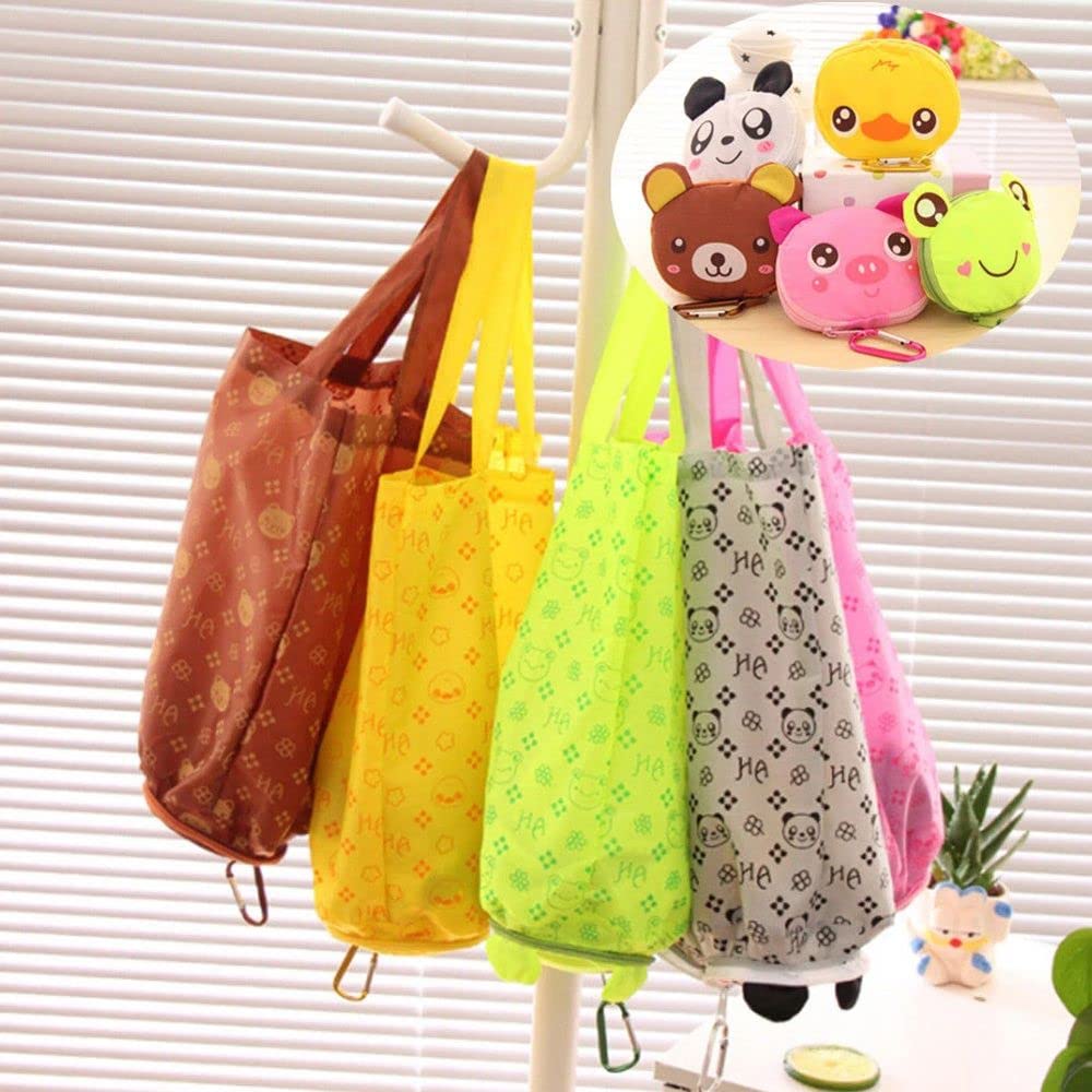 Eco-Friendly Reusable Foldable Shopping Bag with Aluminum Buckle - Cute Cartoon Frog Design | Durable Nylon Storage Bag for Groceries, Travel & Beach