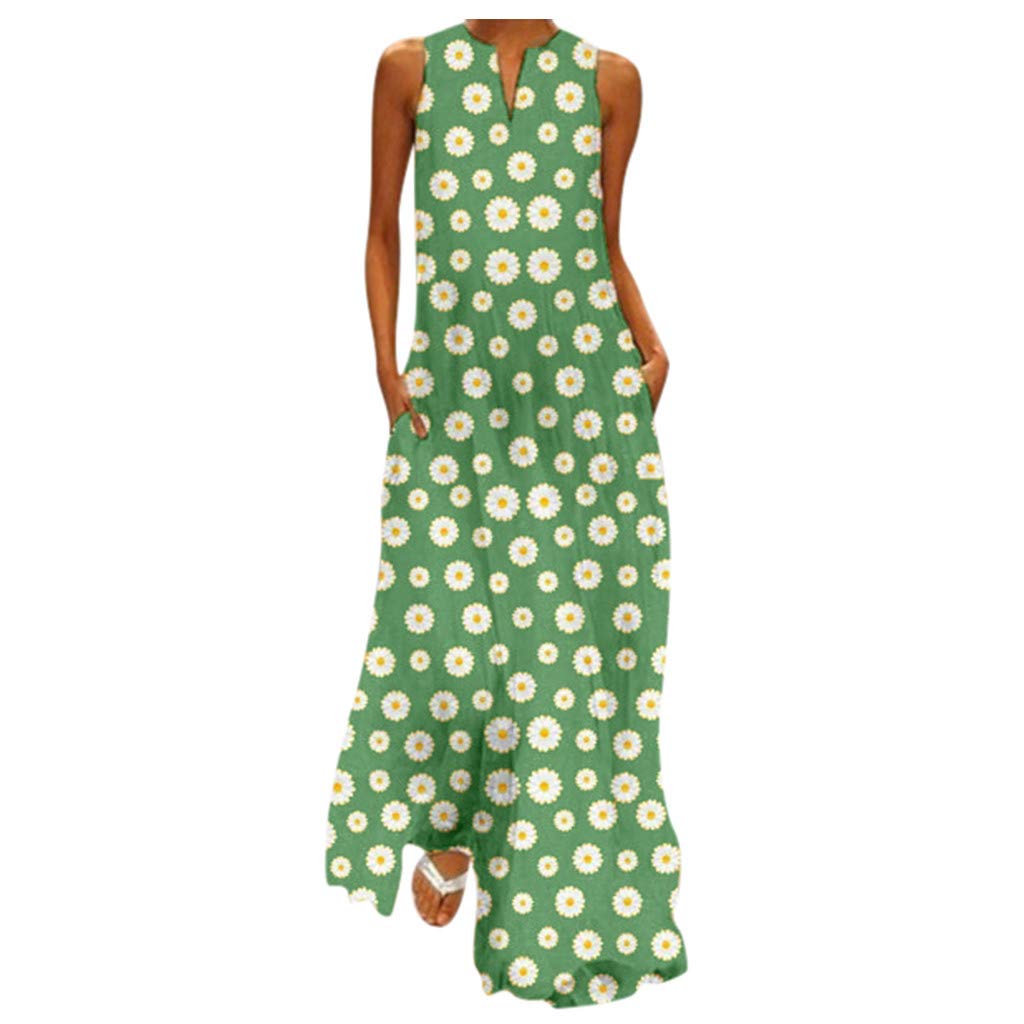 Vintage Floral Print Sleeveless Maxi Dress for Women - Plus Size Wrap Dress with V Neck & Splicing Design | Perfect for Summer Beach, Boho Party & Casual Outings