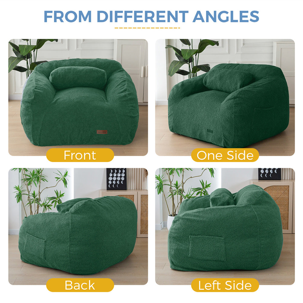 MAXYOYO Oversized Fuzzy Bean Bag Chair with Pillow - Extra Large Comfy Lounger for Adults, Kids - Perfect for Reading Nook, Gaming Room & Movie Nights (Green)