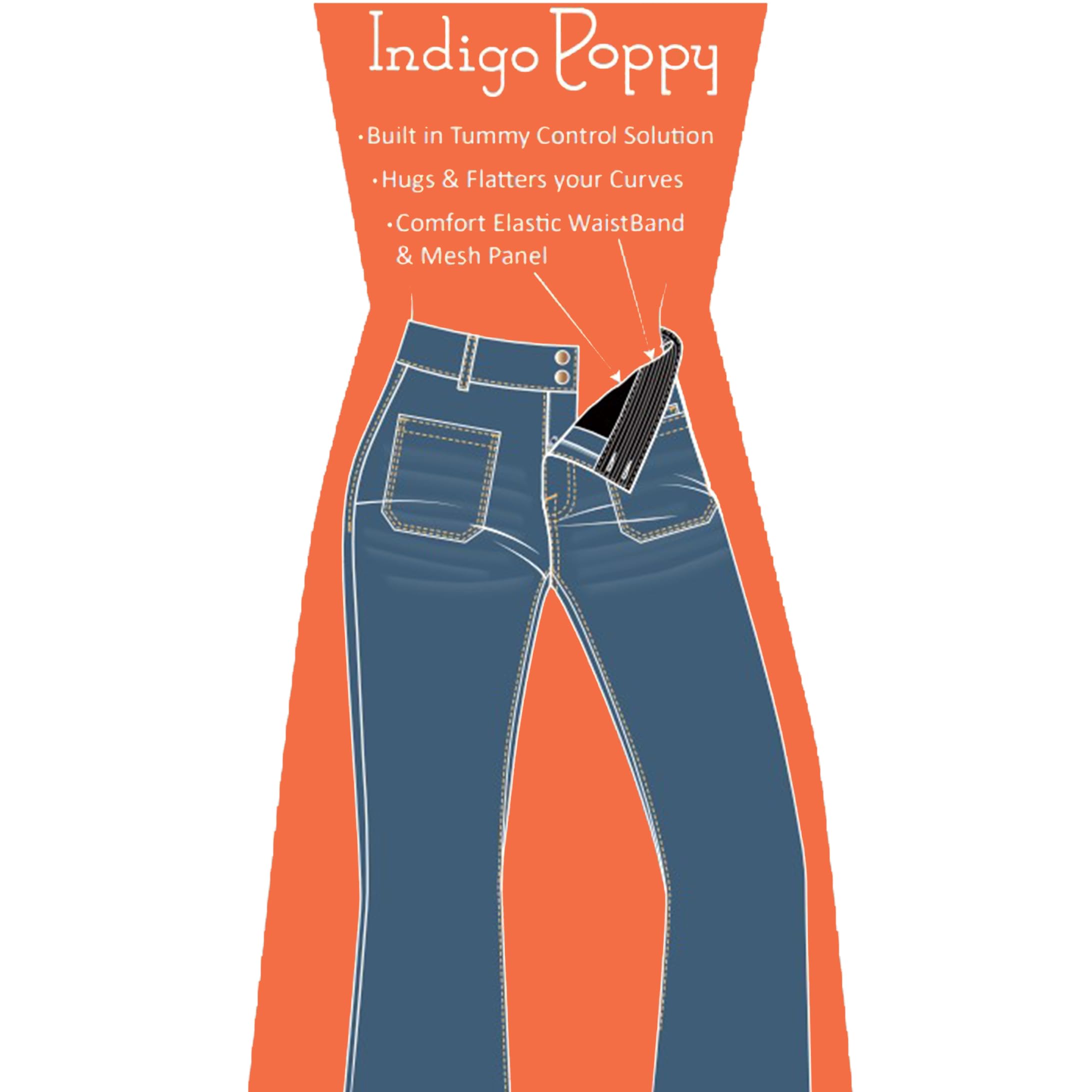 Tummy Control Bootcut Jeans with Classic Pockets & Back Design - Perfect for Work, Date Night & Everyday Comfort