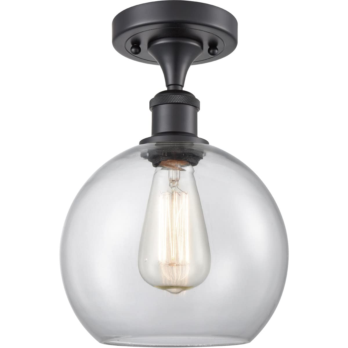 Vintage Dimmable LED Semi-Flush Mount Ceiling Light - Matte Black Finish - 1 Light Fixture - Energy Efficient & Adjustable Brightness - Perfect for Bedroom, Living Room & Dining Room Lighting