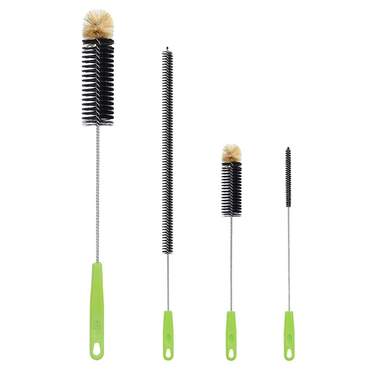 ORIA 4-Pack Bottle Cleaning Brush Set with Long Handle - Stainless Steel Straw Cleaner, Wire Scrub Brushes for Water Bottles, Baby Bottles, Pipes & Beer Brewing - Perfect for Kitchen, Home & Camping Use