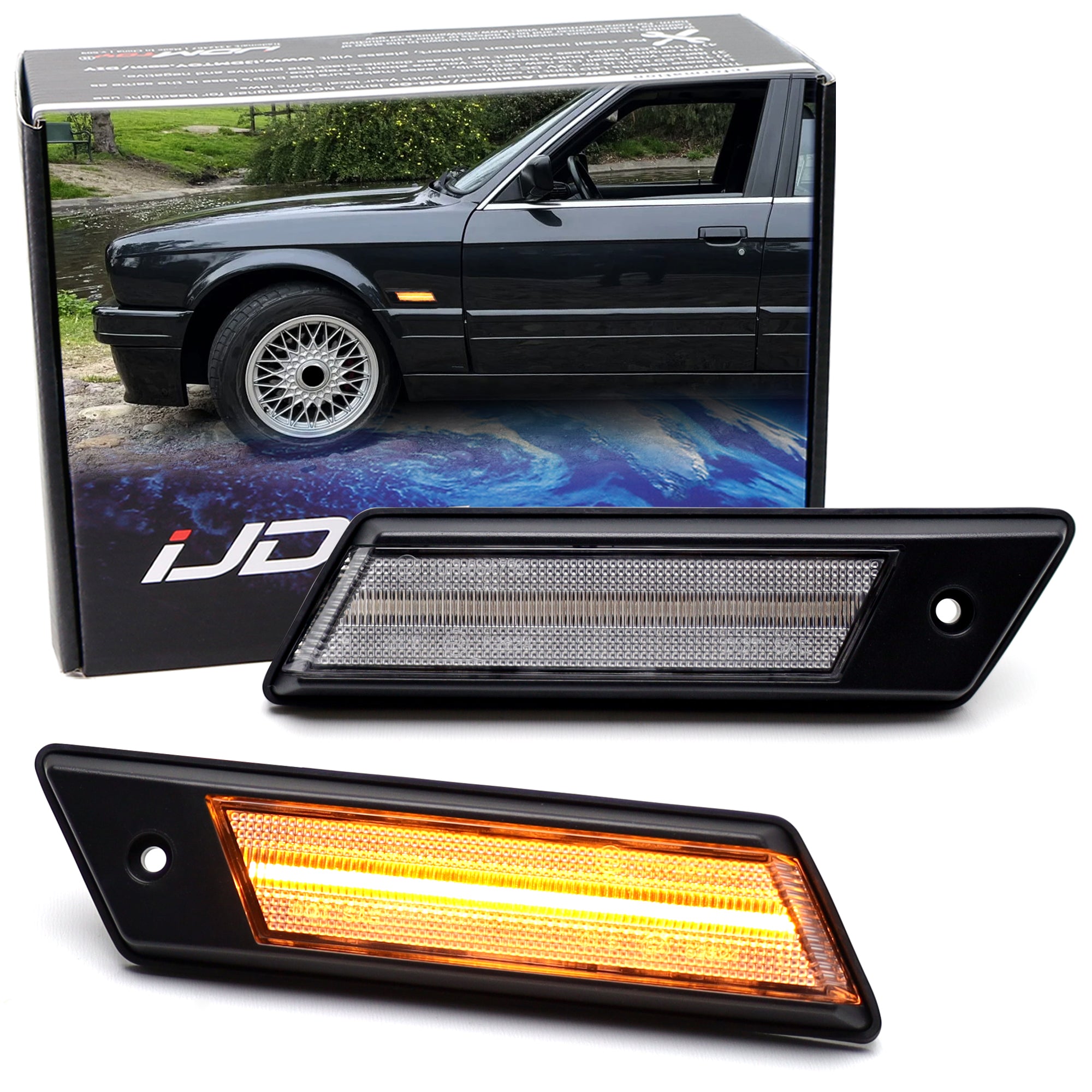 Euro Spec Clear Lens Full LED Fender Side Marker Lights for BMW E30 3 Series & E28 5 Series - Enhance Visibility & Style for Night Driving & Car Shows