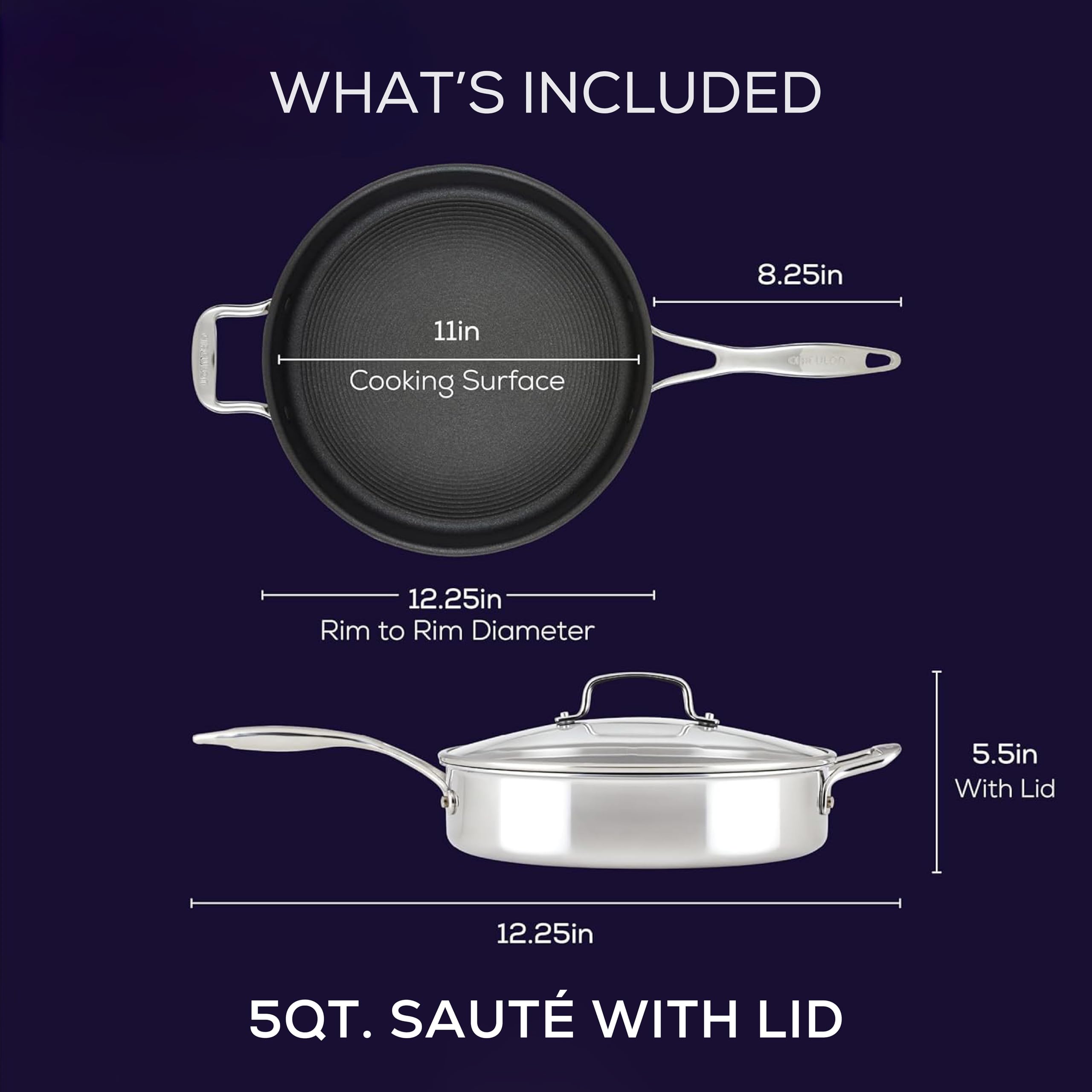 Circulon C1 Series 5-Quart Stainless Steel Nonstick Saute Pan with Lid – Induction Compatible, ScratchDefense Technology, Metal Utensil Safe – Perfect for Searing, Stir-Frying & Everyday Cooking
