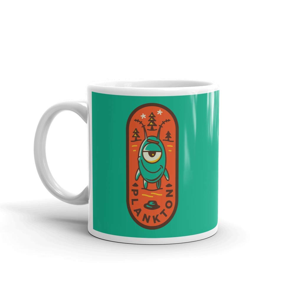 SpongeBob SquarePants Sponge on the Run Plankton Badge White Coffee Mug - Officially Licensed Merchandise - Perfect for Home, Office & Gifts for Fans
