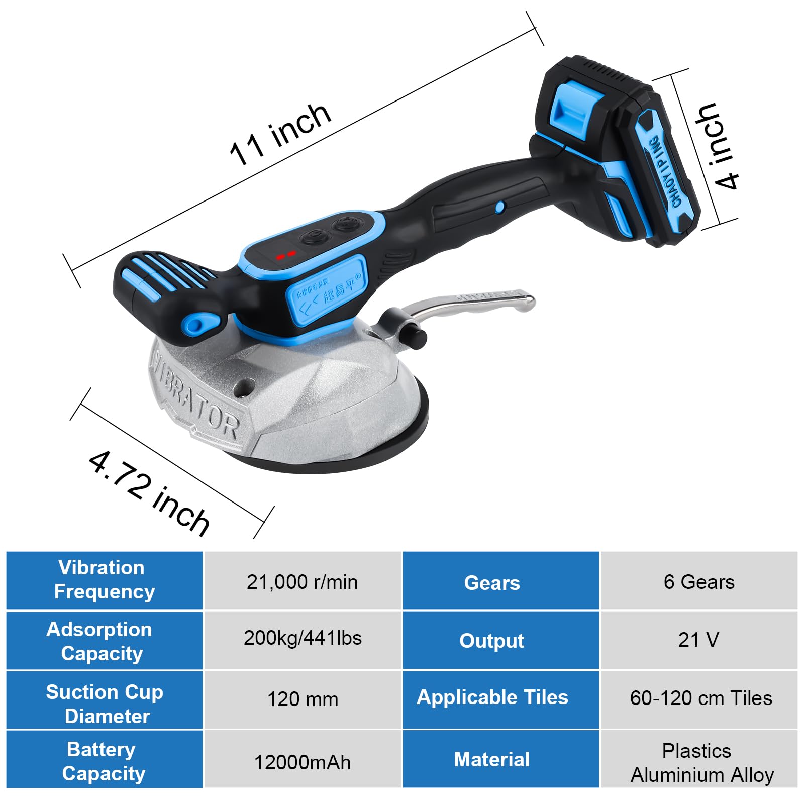 YSJWAER 21V 6-Speed Tile Vibration Machine with 12000mAh Battery & 24000r/min - Handheld Suction Cup Leveling Tool for Professional Tile Installation - Perfect for Flooring, Wall Tiling, and DIY Home Renovation Projects