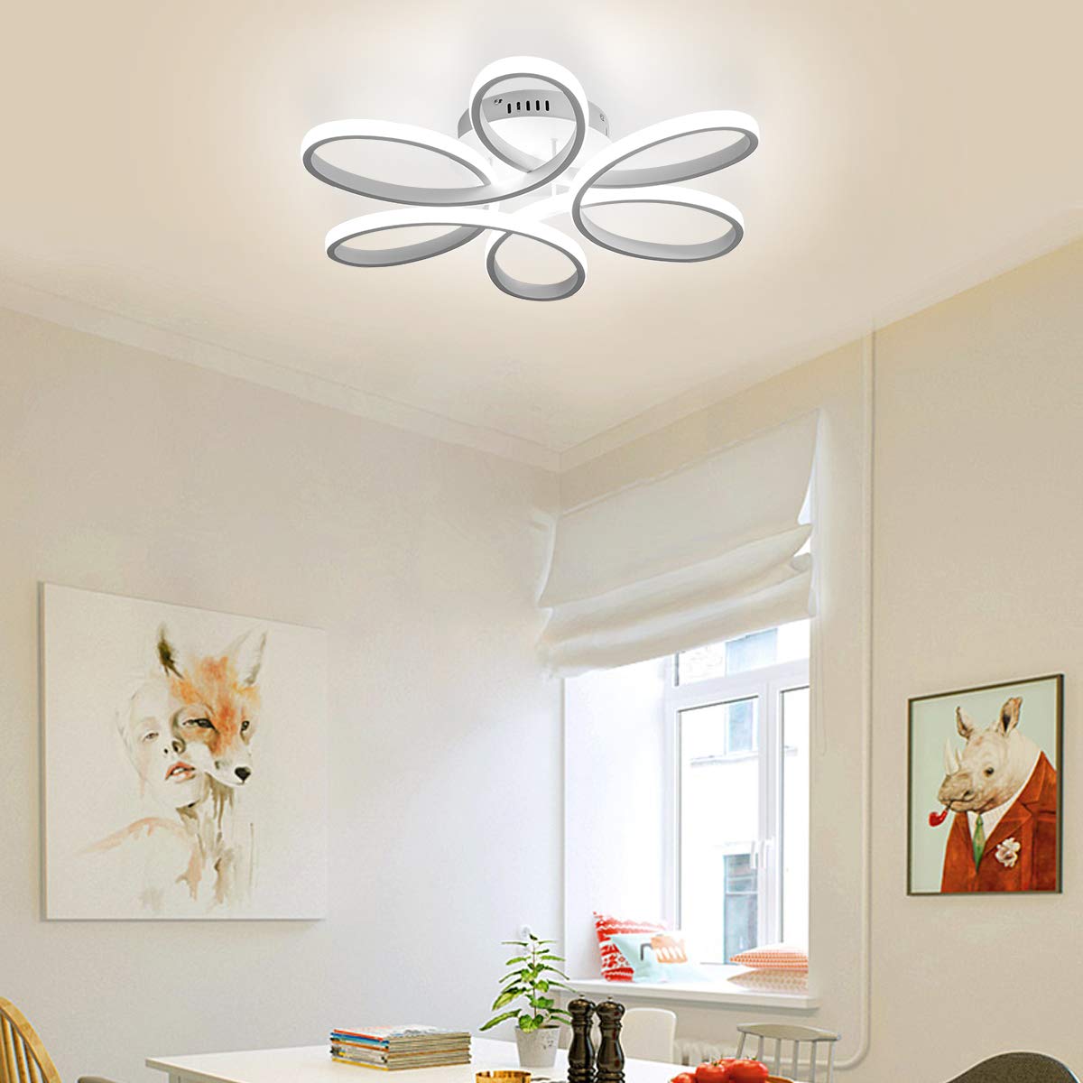 QCYUUI Flush Mount Ceiling Light - 48W LED Flower Shape Close to Ceiling Light Fixture, White Ceiling Lamp for Living Room, Dining Room, Bedroom & Kitchen (6500K Cool White) | Modern Lighting for Home & Office Decor