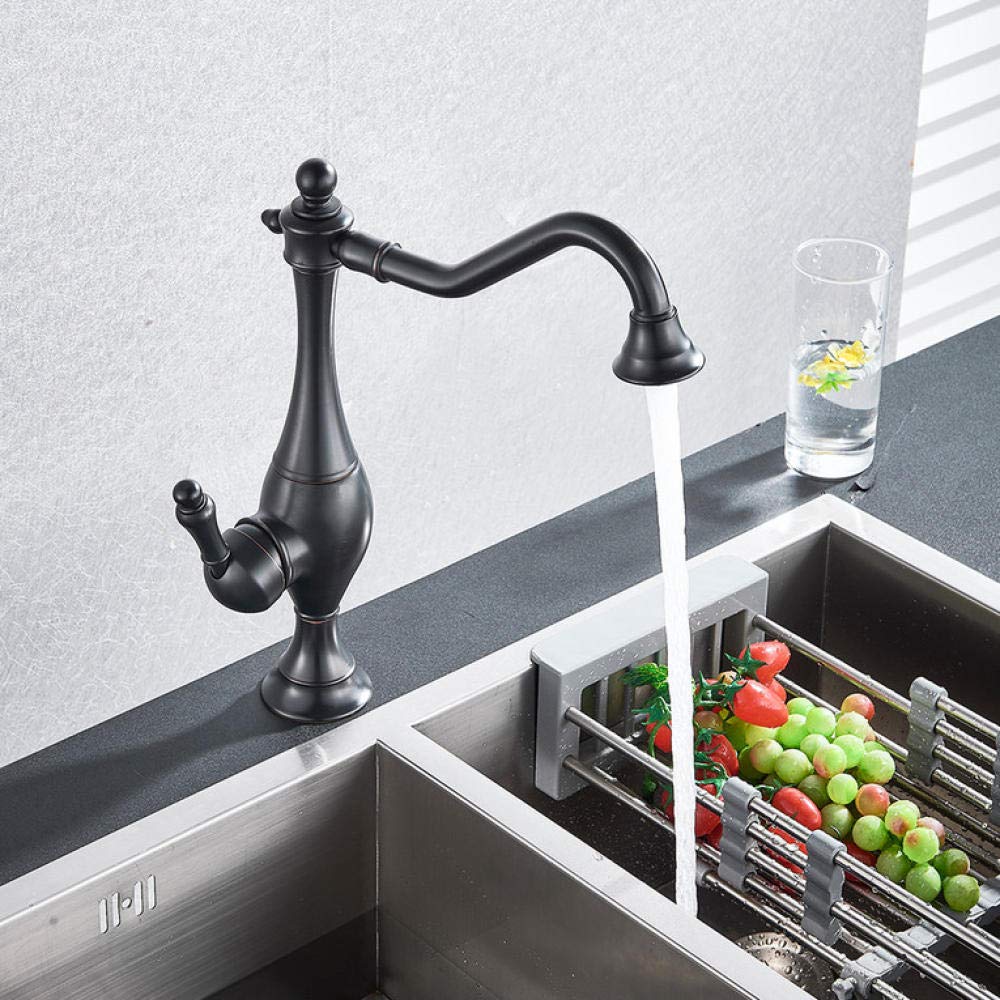 Bronze Black Long Neck Kitchen Faucet - Deck Mounted Rotating Spout with Hot & Cold Water Mixer - Perfect for Modern Kitchen and Bathroom Sink Installation