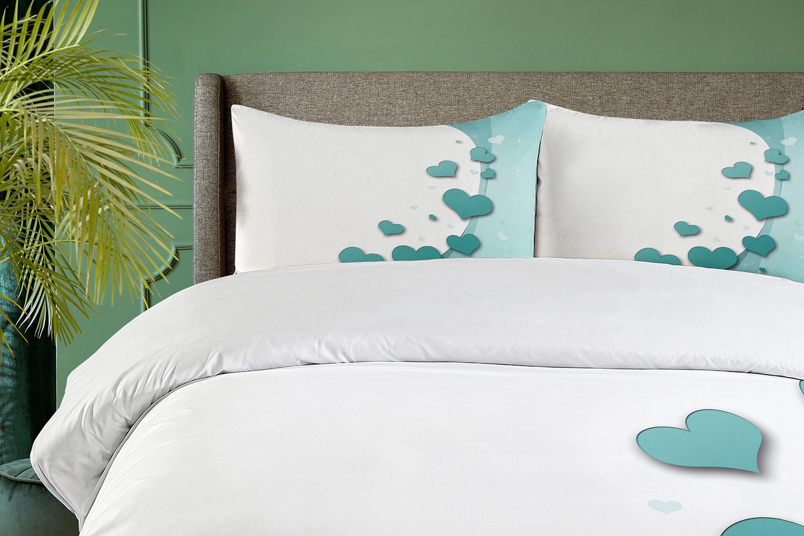 Ambesonne Turquoise Duvet Cover Set - King Size 3-Piece Bedding with 2 Pillow Shams | Valentine's Day Romantic Heart & Star Design for Wedding & Couples | Soft Teal, White & Turquoise Decorative Bedroom Set - Perfect for Master Bedrooms, Guest Rooms & Anniversary Gifts