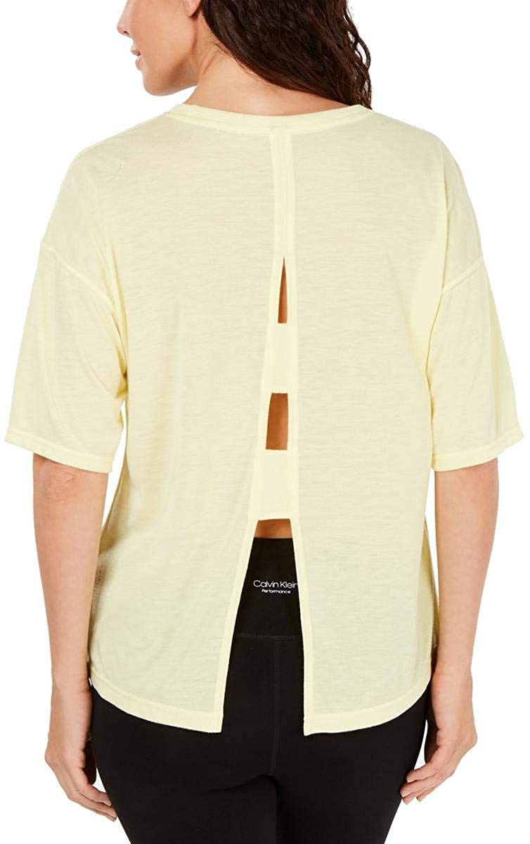 Calvin Klein Women's Performance Workout T-Shirt - Moisture Wicking, Breathable Activewear for Gym, Yoga & Running - Yellow Size XL