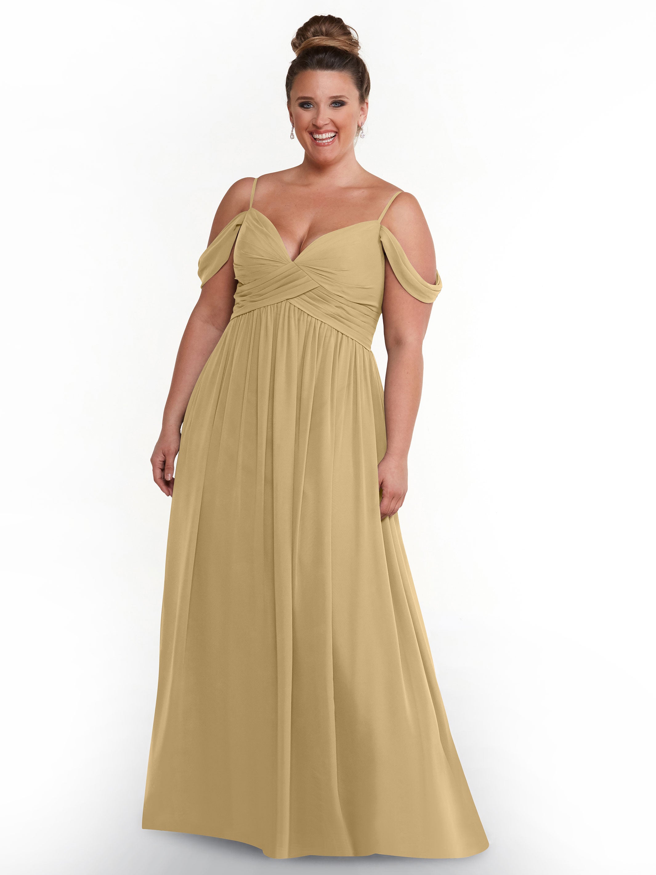 Elegant Off-the-Shoulder Chiffon Bridesmaid Dress with Spaghetti Straps - Perfect for Weddings, Formal Events & Special Occasions