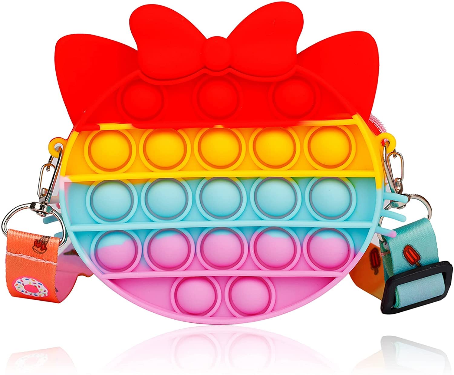 Pop Shoulder Bag Fidget Toy - Push Bubble Sensory Crossbody Purse for Women & Girls, Stress Relief Squeeze Toy Gift for Kids - Silicone Shoulder Bag (Kitty/Macaron/Rainbow) - Perfect for School, Travel & Anxiety Relief