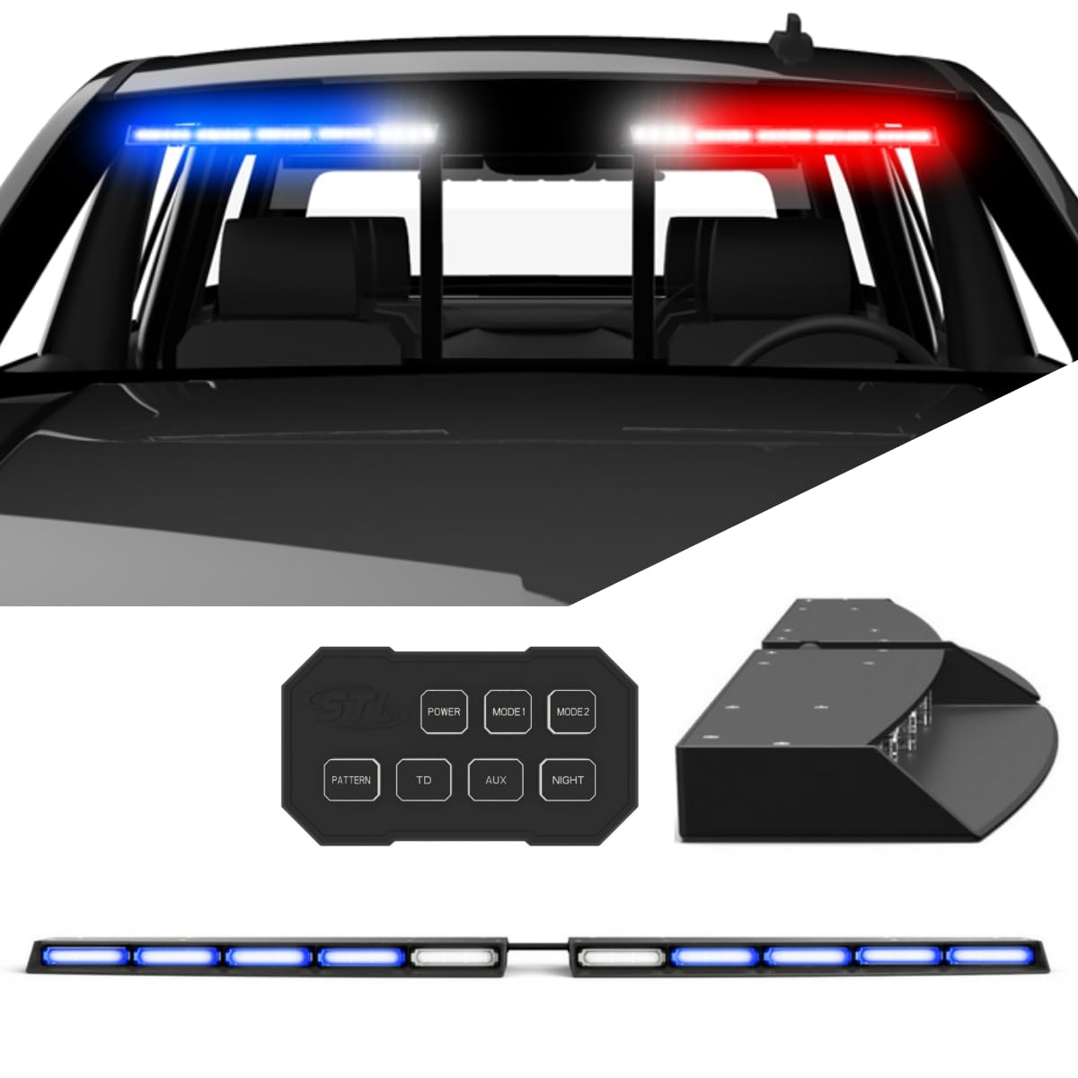 SpeedTech Raptor TIR LED Strobe Light Bar - Blue/Blue Emergency Vehicle Interior Visor Lights with Bracket & Control Box for Police, Trucks, and First Responders - Perfect for Roadside Assistance & Emergency Signaling