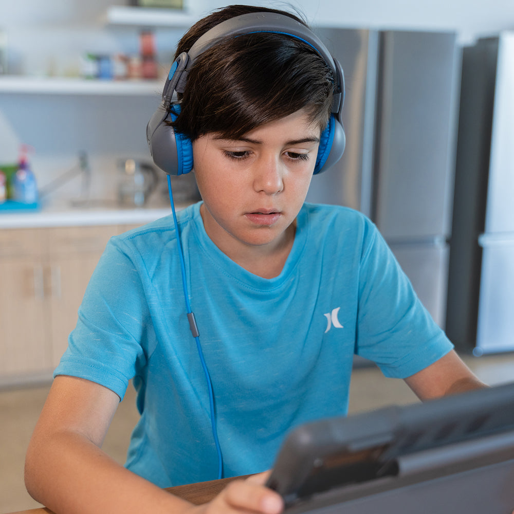 JBuddies Studio 2 On-Ear Wired Headphones for Kids - Blue/Gray - Lightweight Comfortable Headphones for School, Travel & Learning
