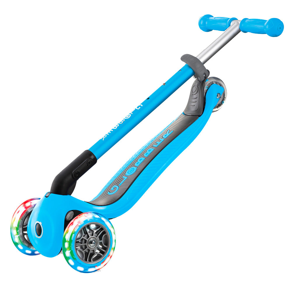 Globber 3 Wheel Primo Foldable LED Light Up Scooter for Kids - Adjustable Handlebar, Smooth Ride for Boys & Girls - Perfect for Commuting, School, Park & Outdoor Fun