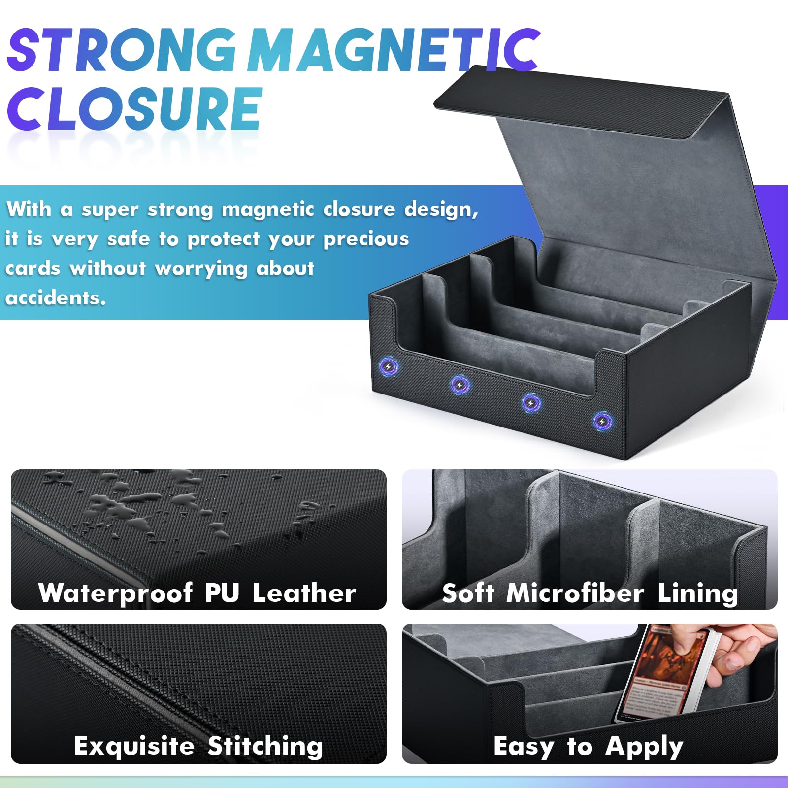 Premium PU Leather Trading Card Storage Box - Holds 1800+ Cards, Magnetic Closure Deck Case for Magic The Gathering, MTG, Pokemon & Yu-Gi-Oh - Perfect for Game Nights, Collectors & Travel (Black)