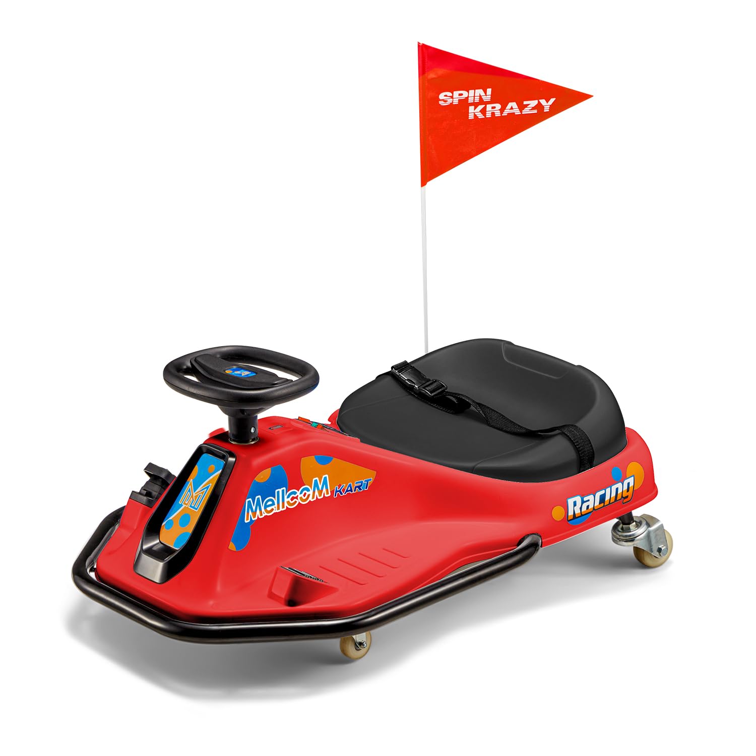 MELLCOM 24V Electric Drifting Go Kart for Kids - 360° Rotatable Wheels, Bluetooth, Music & LED Lights - Ride On Toy Car with Acceleration Pedal - Perfect for Backyard Racing, Birthday Gifts & Outdoor Play (Red)