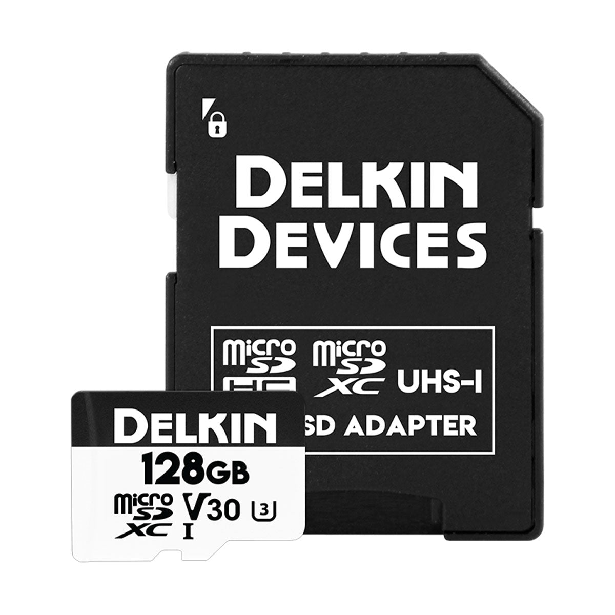 Delkin 128GB Hyperspeed UHS-I microSDXC V30 Memory Card with SD Adapter - High Speed for 4K Video, Action Cameras, Drones & Gaming - Fast Data Transfer & Reliable Storage Solution