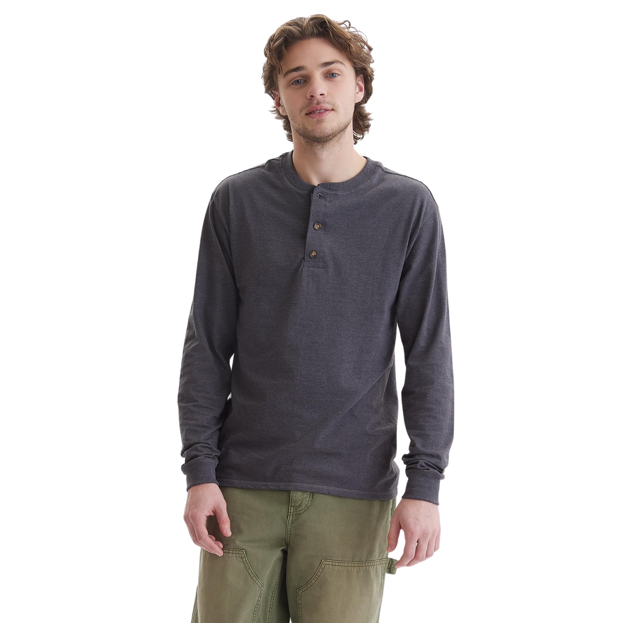 Hanes Men's Beefy-T Long Sleeve Cotton Henley Shirt - Comfortable Casual Wear for Everyday, Work & Outdoor Activities