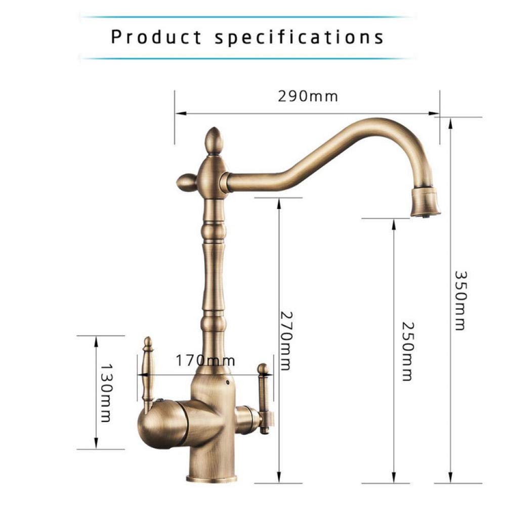 Golden Water Filter Kitchen Faucet - 2 Handle Drinking Water Faucet with Brass Swivel Spout | 3-in-1 Water Purifier Sink Faucet for Clean Drinking & Cooking | Perfect for Modern Kitchens & Home Water Filtration Systems