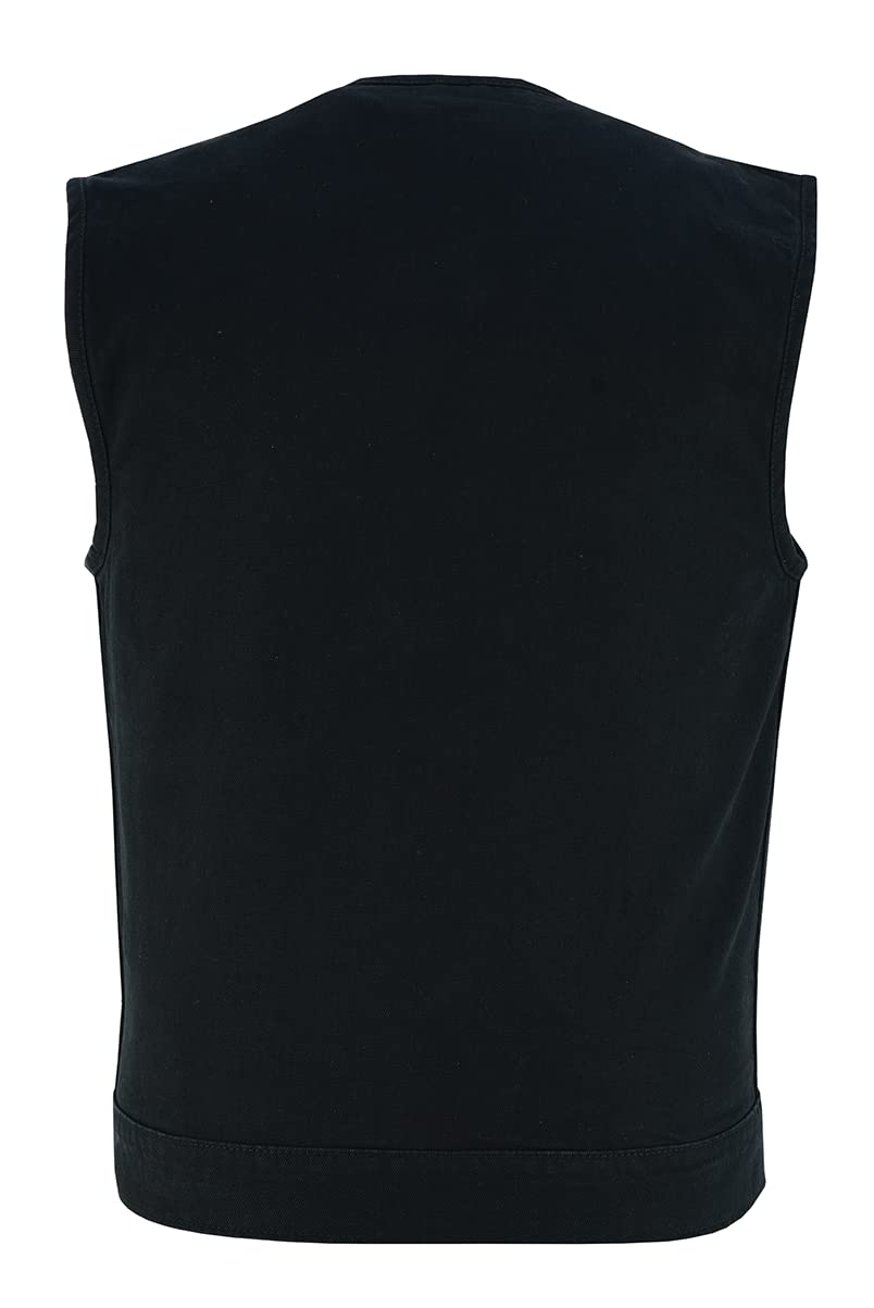 Vance Leather Men's Black Denim Collarless Club Vest with Conceal Carry Pockets | Stylish Motorcycle Jacket for Bikers & Outdoor Enthusiasts | Perfect for Riding, Hunting & Casual Wear
