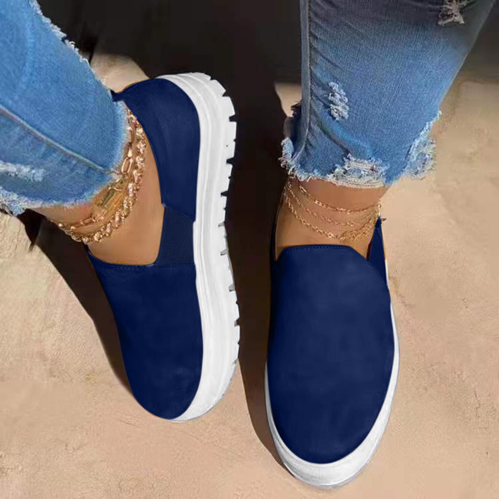 Women's Suede Round Toe Flat Casual Sneakers - Comfortable Low Top Slip On Shoes for Everyday Wear | Perfect for Walking, Office & Weekend Outfits
