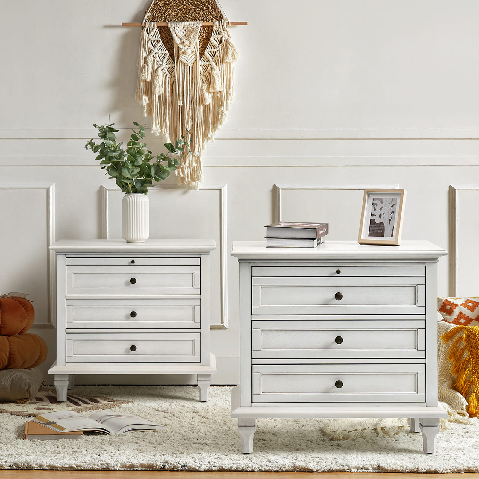 Galatea 3-Drawer Nightstand with USB Charging Ports & Power Outlets - Modern Bedside Table with Storage for Bedroom, Living Room or Office