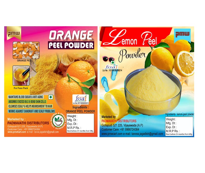 PMW - Organic Lemon Peel Powder & Orange Peel Powder for Skin Brightening & Glow - 100g + 100g Combo Pack - Natural Face Mask & Exfoliator for Acne, Dark Spots & Even Skin Tone - DIY Beauty & Ayurvedic Skincare