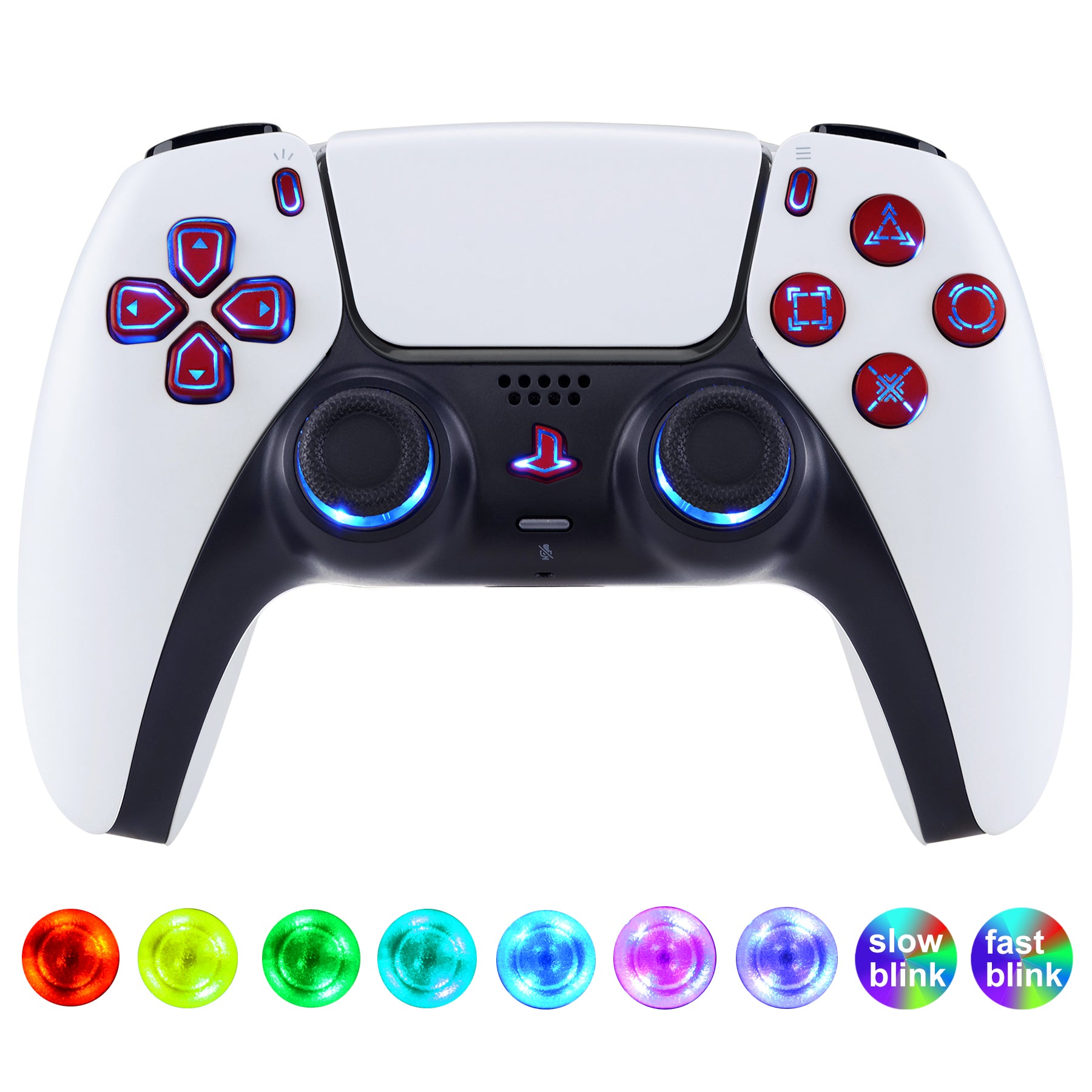 eXtremeRate Multi-Color LED D-Pad & Thumbstick Kit for PS5 Controller (BDM-030/040/050) - 7 Colors, 9 Lighting Modes, Scarlet Red Buttons | DTF V3 LED Upgrade Kit (PFLED05G3) | Enhance Gaming Experience for PS5, Streaming & Competitive Play
