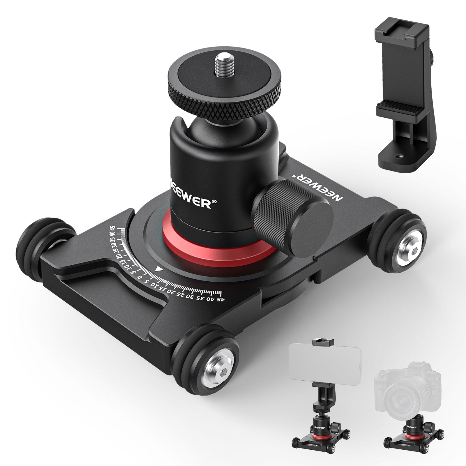 NEEWER SD001 Professional Camera Slider Dolly with 360° Ball Head & Universal Phone Clamp - Perfect for Time-Lapse Photography, Vlogging, and Smooth Video Shots